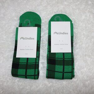 MeUndies Supima Cotton unisex green plaid crew socks size large